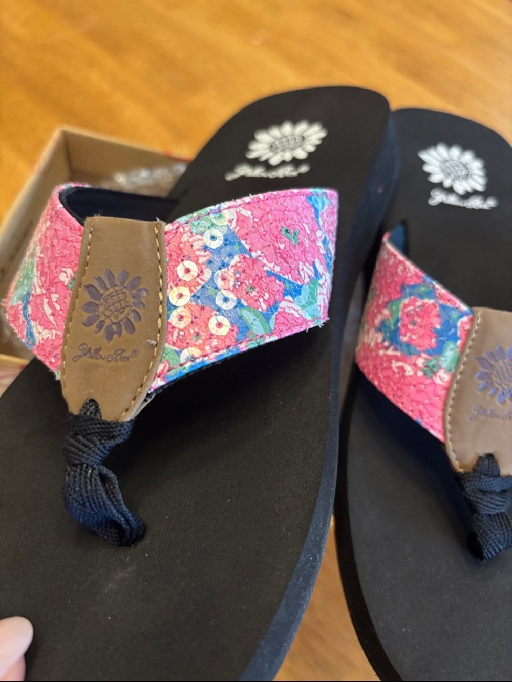YELLOW BOX FLIP FLOPS KARIS PINK + BLUE FLORAL ~NIB - Picture 4 of 7